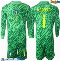 Maglie da calcio Brasile Alisson Becker #1 Portiere Prima Maglia Bambino Copa America 2024 Manica Lunga (+ Pantaloni corti)
